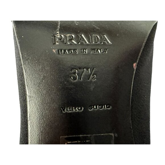Prada Womens Vero Cucio 37.5  Black Fabric Square Toe Mid Heels Made in Italy - Picture 8 of 9
